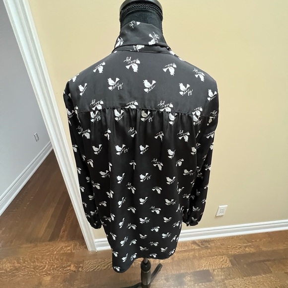 JUICY COUTURE Black SongBird Printed Long sleeve Blouse women’s size Medium - Picture 5 of 10